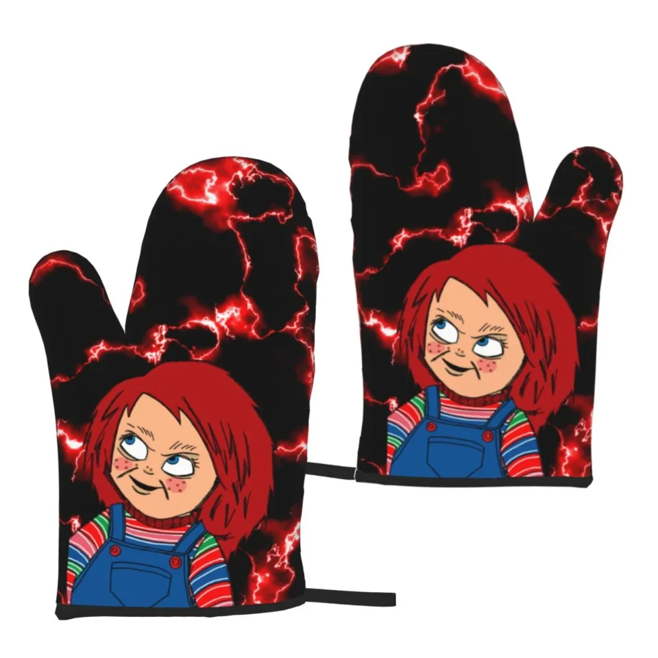 Multi-Purpose Guy Art Chucky Microwave Gloves Heat Resistant Oven Mitts Set Of 2 For Kitchen Cooking Baking Grilling BBQ