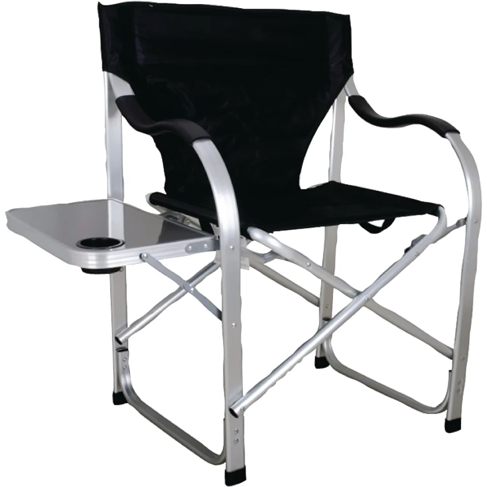 Glass Portable Ming's Mark SL1214 Black Heavy Duty Folding Director Chair with Side Table