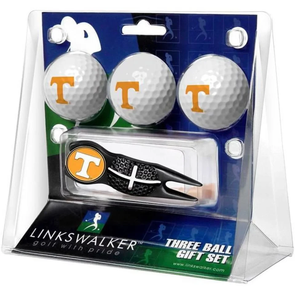 Natural Tennessee Volunteers 3-Pack Golf Ball Gift Set with Black Crosshair Divot Tool