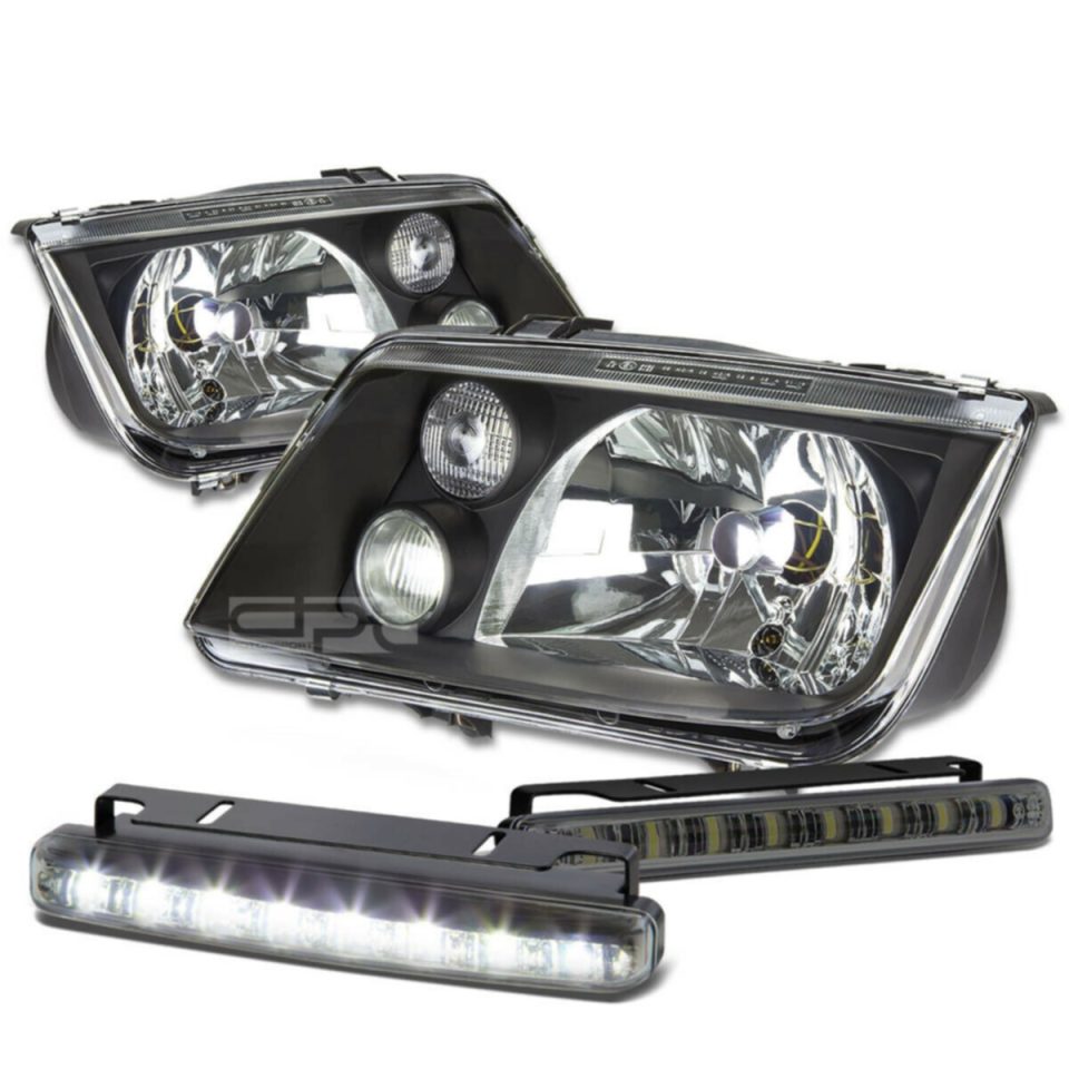 Prime BLACK HOUSING HEAD+CLEAR SIGNAL+SMOKED LED FOG LIGHT KIT 99-04 JETTA/BORA