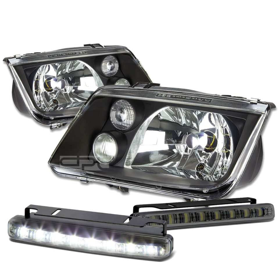 Space-Saving Long-Lasting BLACK HOUSING HEAD+CLEAR SIGNAL+SMOKED LED FOG LIGHT KIT 99-04 JETTA/BORA