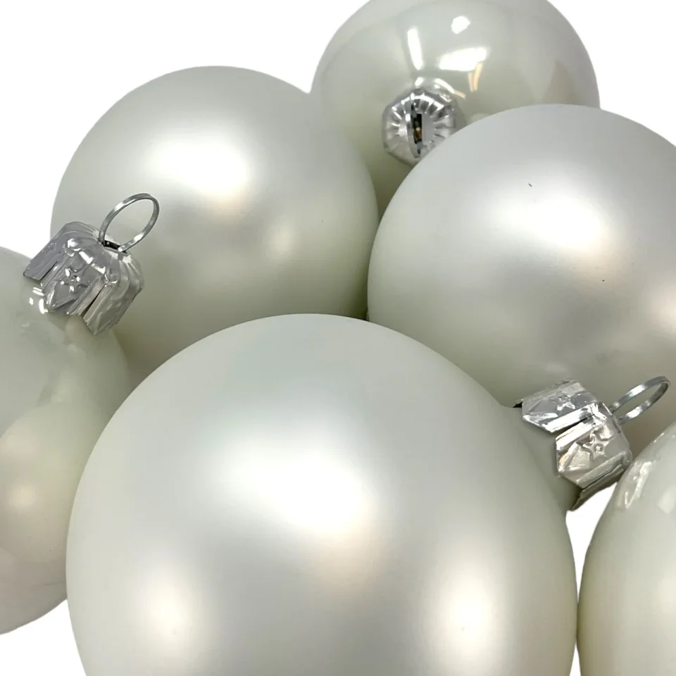 Best-Selling Upgraded Pinnacle Peak Trading White Shiny and Matte Polish Glass 60mm Ball Bauble Ornaments 6 Piece Made in Poland 2.4 Inch