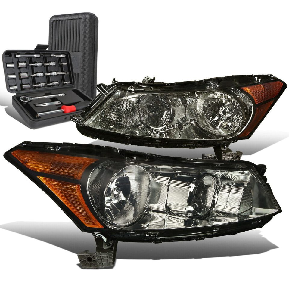 Baking Multi-Purpose 2008-2012 Honda Accord Sedan Pair Smoked/Amber Side Headlight Lamp+Tool Box