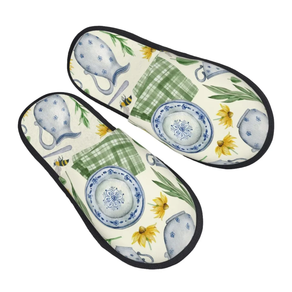 Pure Cleaning Kll vintage Utensils Slippers For Women Men House Slip On Indoor Outdoor Bedroom Furry Fleece Lined Ladies Comfy Anti-Skid Rubber Hard Sole-Medium