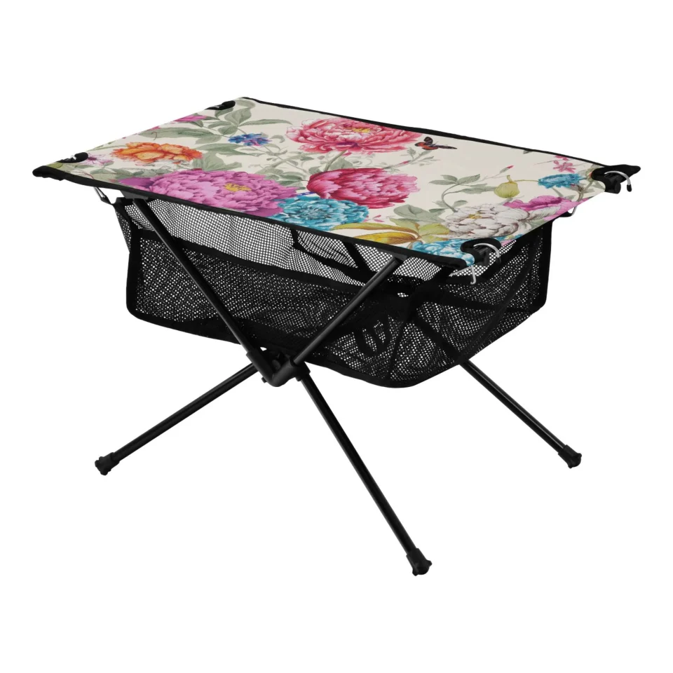 Essential Flower Butterfly Camping Folding Table Portable Beach Table with Storage Bag Compact Picnic Table for Outdoor Travel Fishing BBQ