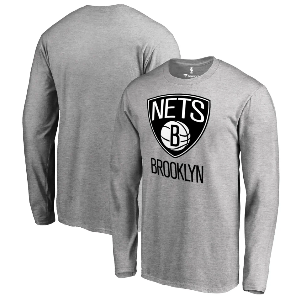 BPA-Free Storage Men's Fanatics Branded Heather Gray Brooklyn Nets Primary Logo Long Sleeve T-Shirt