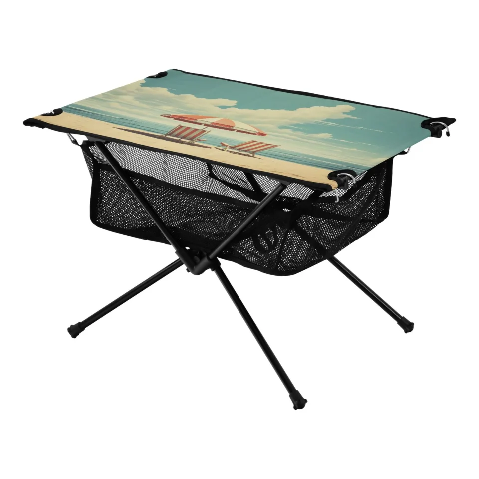 Easy-Clean Summer Beach Vocation Style Camping Folding Table Portable Beach Table with Storage Bag Compact Picnic Table for Outdoor Travel Fishing BBQ