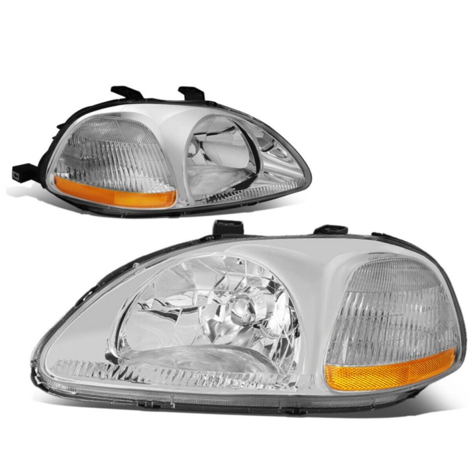 Gift-Ready 96-98 Honda Civic EK/EJ/EM Chrome Housing Amber Corner Headlight/Lamp Set