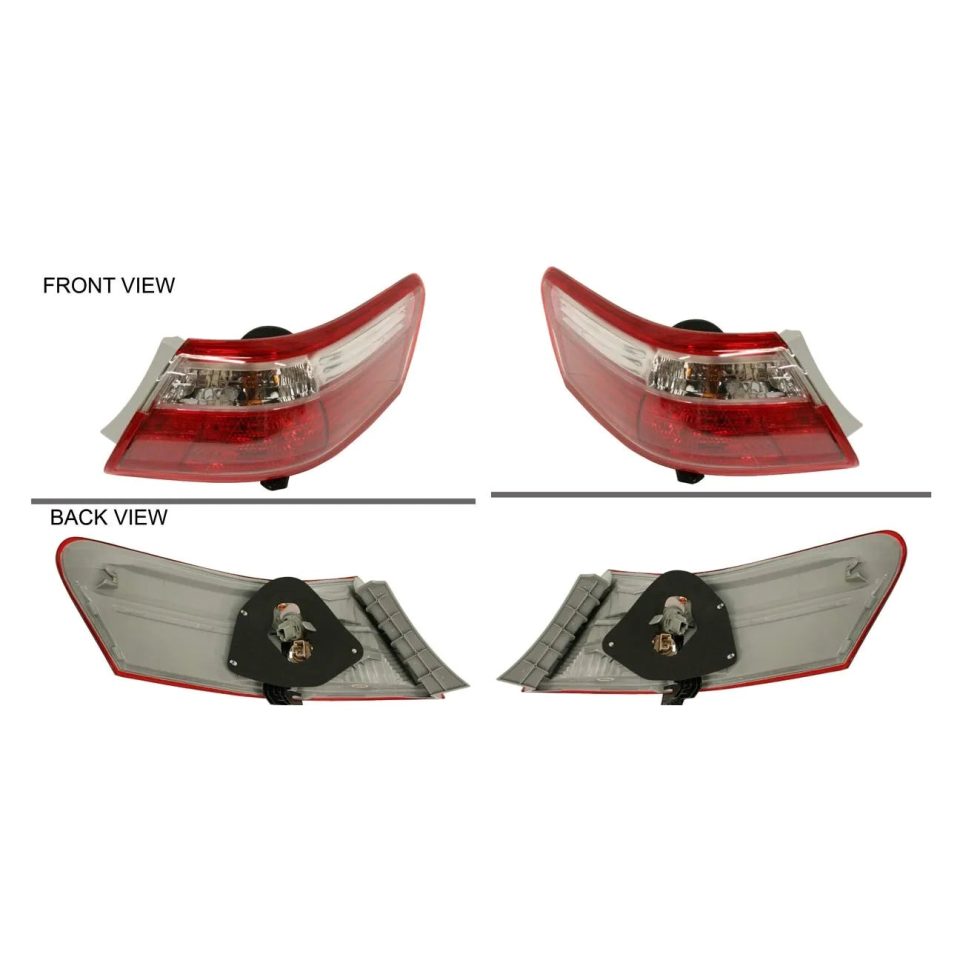 Gift-Ready Halogen Tail Light Set For 2007-2009 Toyota Camry Outer Clear/Red w/ Bulbs 2Pcs