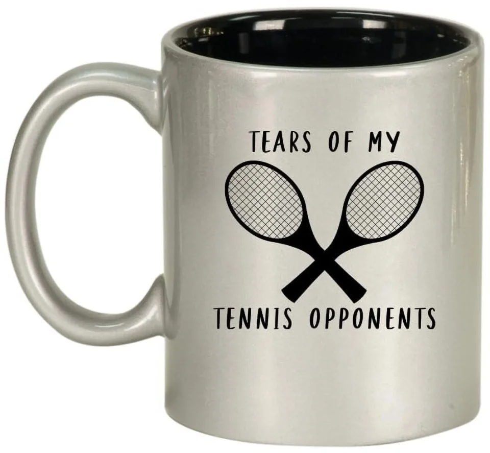 Cooking Tears Of My Tennis Opponents Funny Ceramic Coffee Mug Tea Cup Gift for Her, Him, Friend, Coworker, Wife, Husband (11oz Silver)