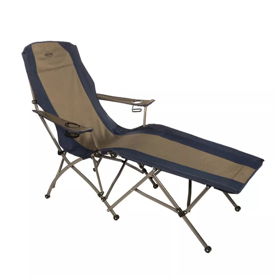 Glass Kamp-Rite Portable Folding Outdoor Soft Arm Lounger Camping Chair, Navy/Tan