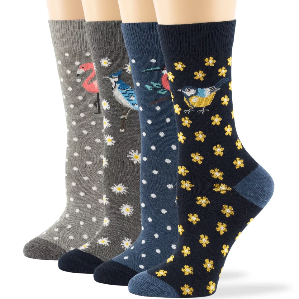 Essential Office 7BigStars Kingdom Women Cotton Dot Flower Socks 4 Pack Medium 9-11 Bluebird, Robin, Flamingo, Blue Jay, Grey, Dark Grey, Dark Navy, Light Navy