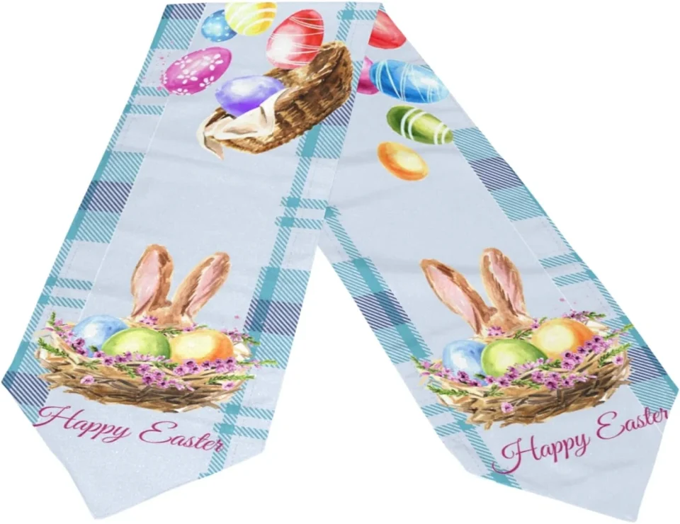 Gift-Ready Dreamtimes Double Sided Watercolor Easter Eggs Bunny Long Polyester Table Runner 13 x 90 Inches Table Cloth Cover Placemats for Kitchen Dinning Living Home Holiday Decor