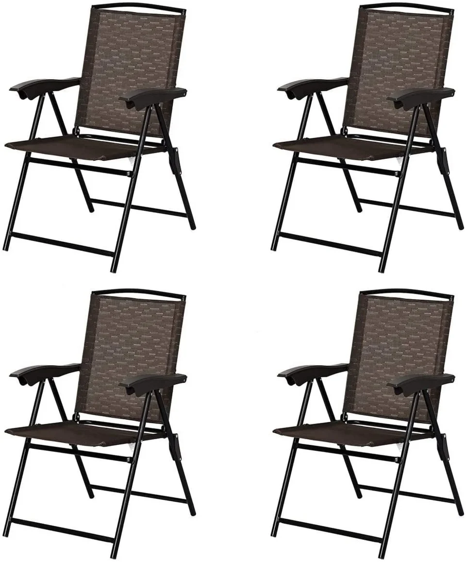 Upgraded Folding Sling Chairs Sets of 4, Portable Chairs for Patio Garden Pool Outdoor & Indoor w/Armrests and Adjustable Back