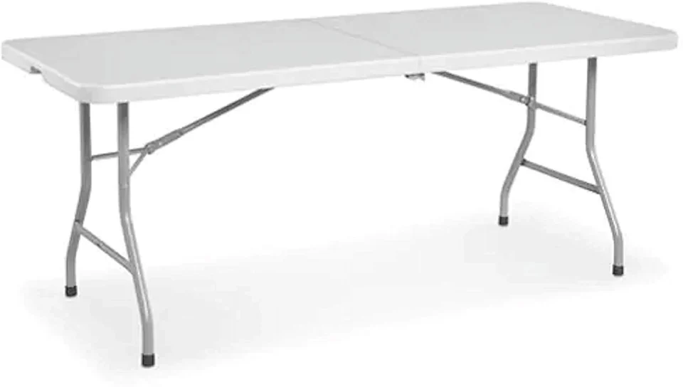 Premium Supreme New Home Era Fold Up Table 6 ft Plastic Folding Table for Picnics, Parties, Camping Outdoor Table with Carrying Handle Bi-Fold Rectangular Design Lightweight and Durable - Pack of 10