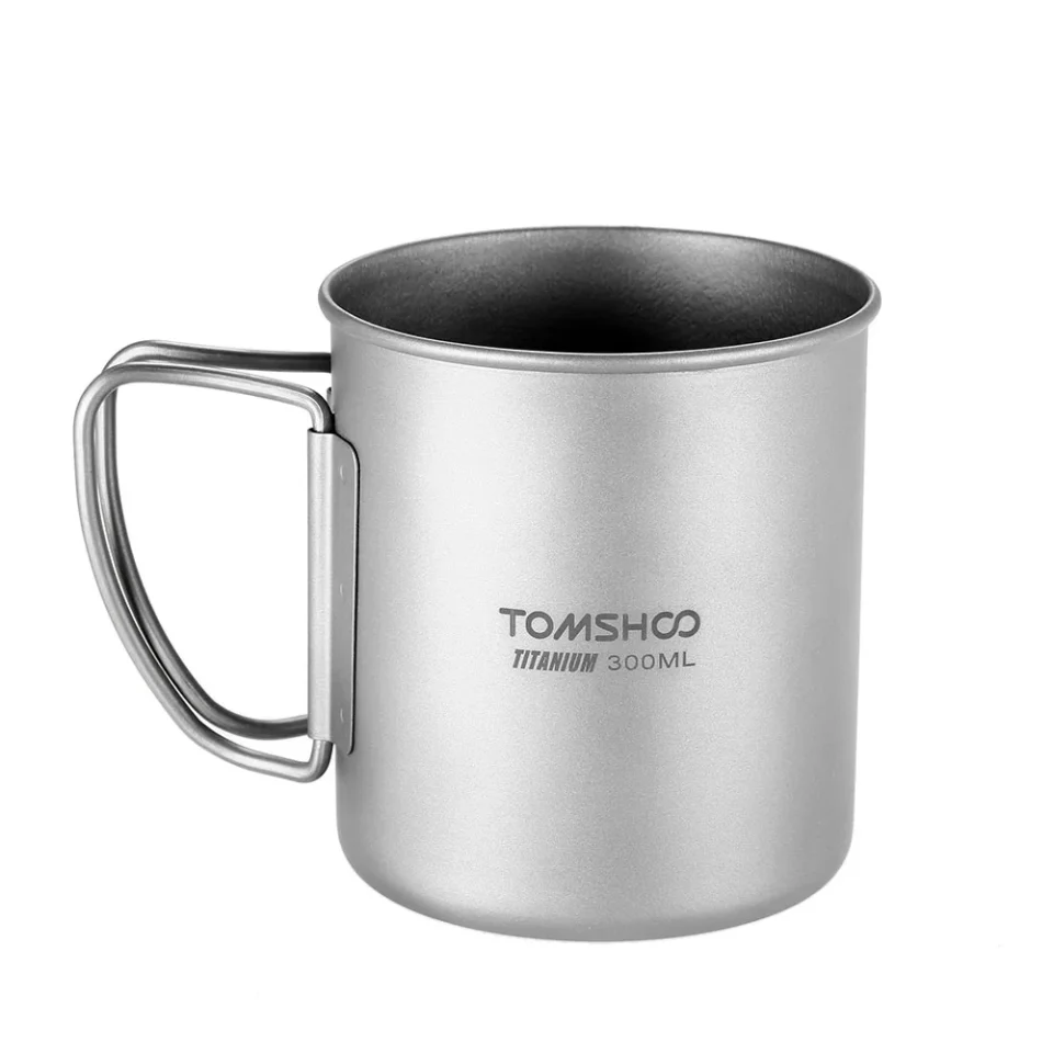 Leak-Proof Tomfoto 300ml Titanium Cup Outdoor Portable Camping Picnic Water Cup Mug with Foldable Handle