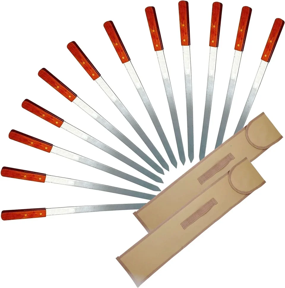 Supreme Value Large Flat Stainless Steel Brazilian Barbecue Style BBQ Skewers for Shish Kebab Turkish Grills & Koubideh Brazilian BBQ - 23 Inch x 1 Inch Wide with Wood Handle 12Pack & 2 Cases