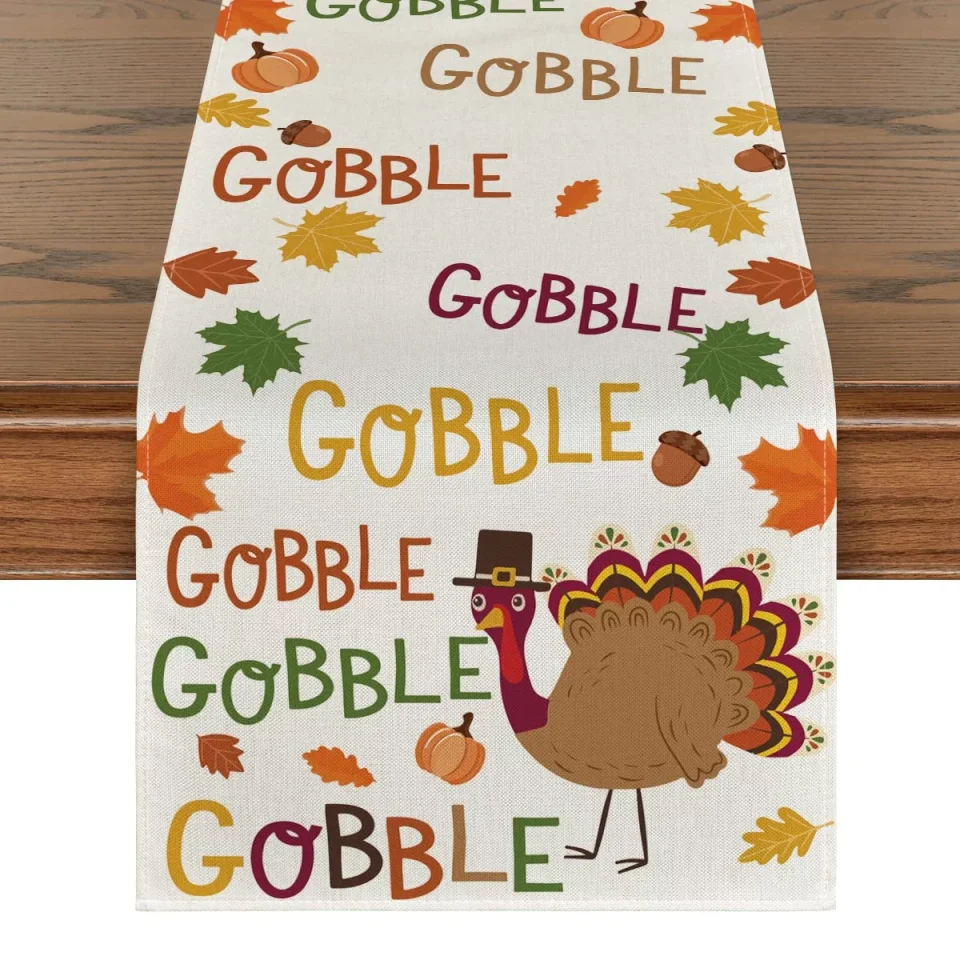 Versatile Best-Selling Artoid Mode Gobble Turkey Maple Leaves Thanksgiving Table Runner 13 x 72 Inch