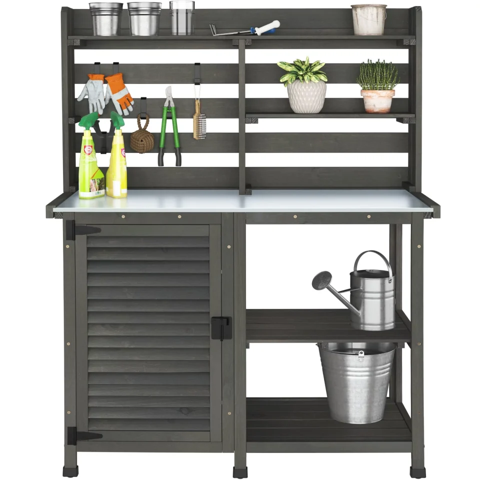 Healthy GDLF Potting Bench Table Large Garden Outdoor Metal Tabletop Workstation, Storage Cabinet Shelf