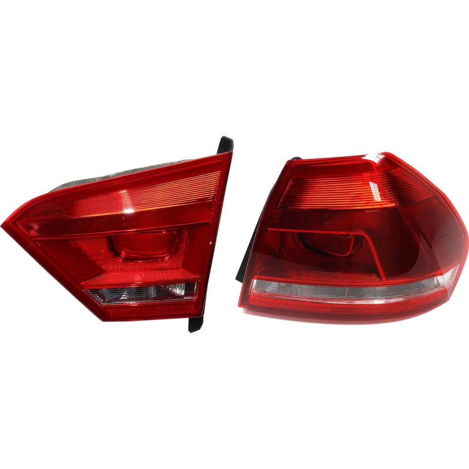 Wooden Long-Lasting Tail Light Set For 2012-2015 Volkswagen Passat RH Inner Outer Clear/Red Halogen