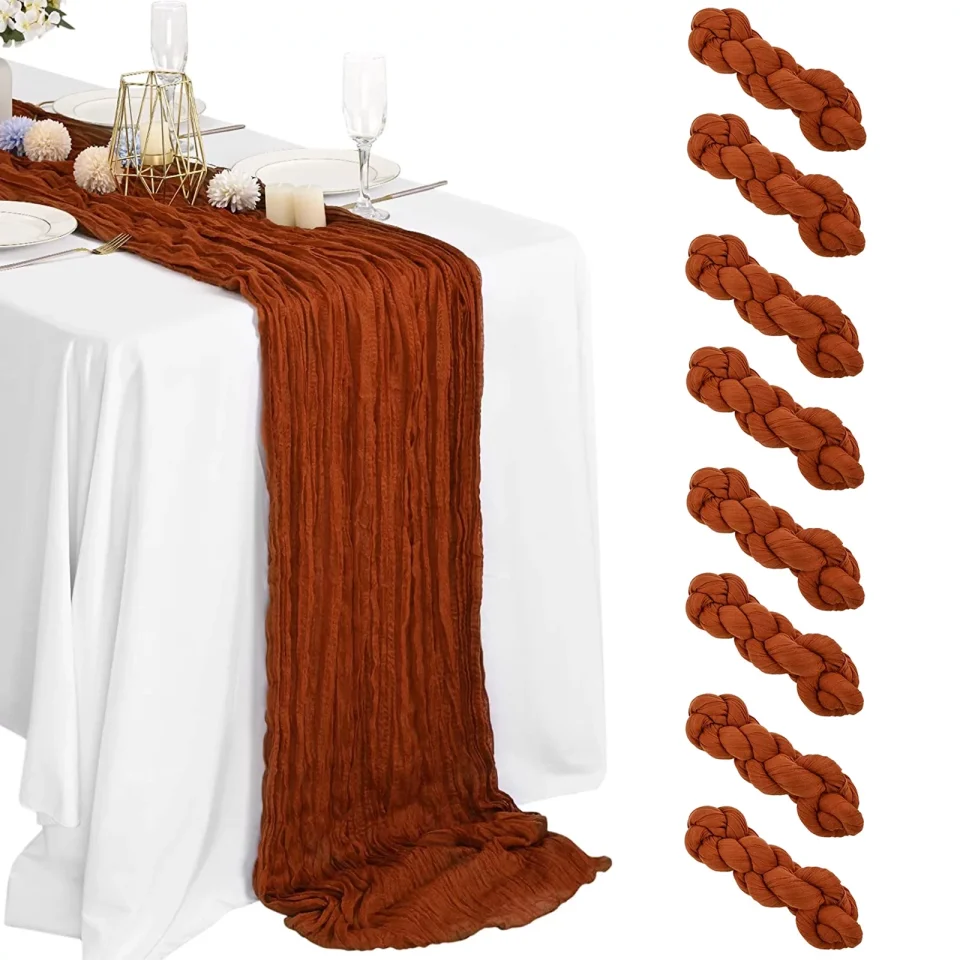 Durable Amoystral 8 Pack Terracotta Cheesecloth Table Runner,10 FT Long Semi-Sheer Gauze Table Runner Boho or Rustic Wedding Table Decor for Wedding Decor Arch Draping Bridal Shower Holiday Party