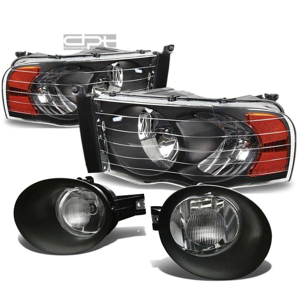 Core Top-Rated 02-05 RAM TRUCK BLACK/AMBER HEAD LIGHTS+BUMPER FOG LAMPS+SWITCH+B