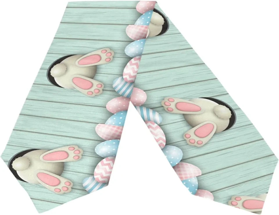 Popular GZHJMY Double Sided Easter Bunny Long Polyester Table Runner 13 x 70 Inches Wooden Easter Rabbit Table Cloth Cover Placemats for Kitchen Dinning Living Holiday Wedding Party Decor