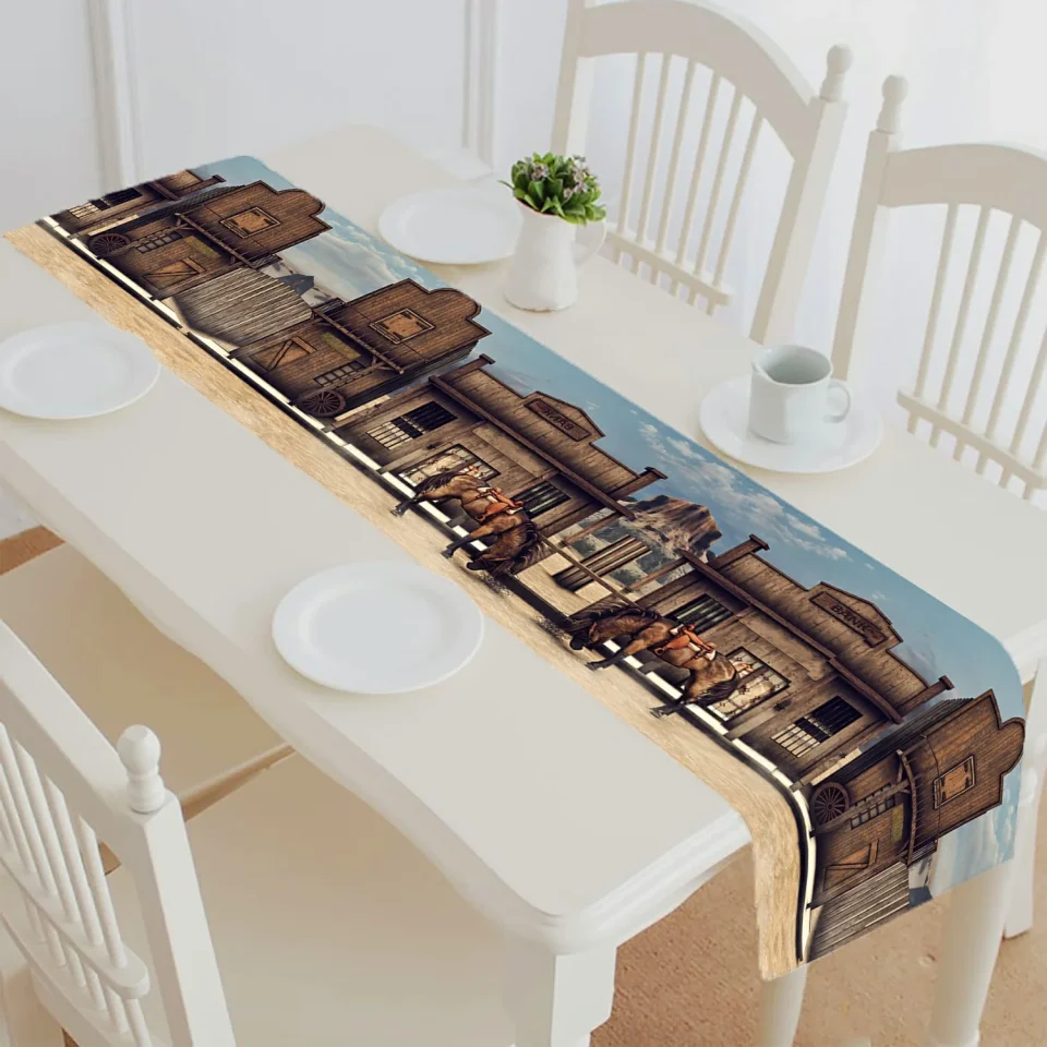 Storage ABPHQTO Colorful Wild West Scenery Horse Front Bank 3D Table Runner Placemat Tablecloth For Home Decor 16x72 Inch