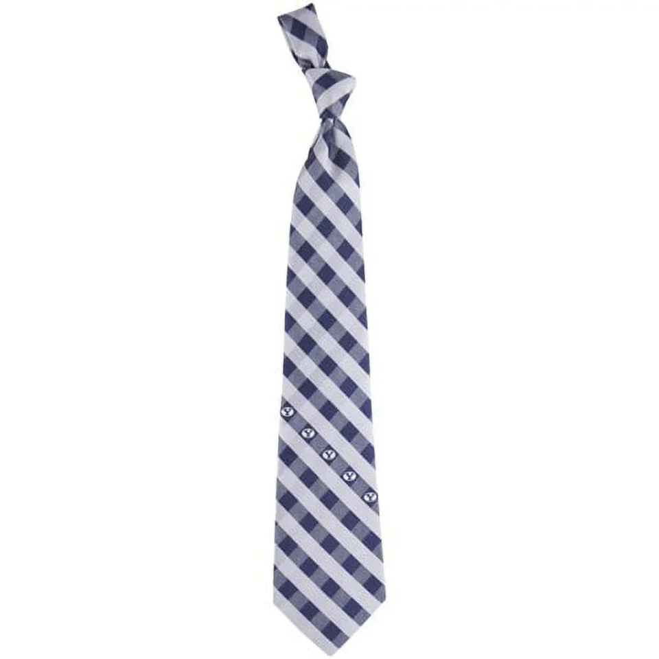Home Versatile Brigham Young Cougars Woven Checkered Tie - Navy Blue/Gray
