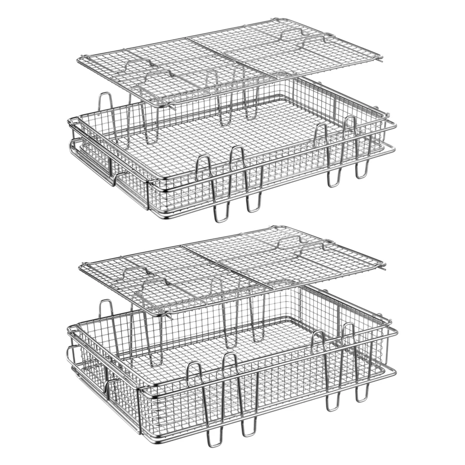 Outdoor Basquettes - The Everything Basket - Use to Air-Fry, Grill, Smoke, Roast, Rotisserie, Dehydrate, Crisp in Ovens + Grills. High-Capacity 6-Piece Basket Set