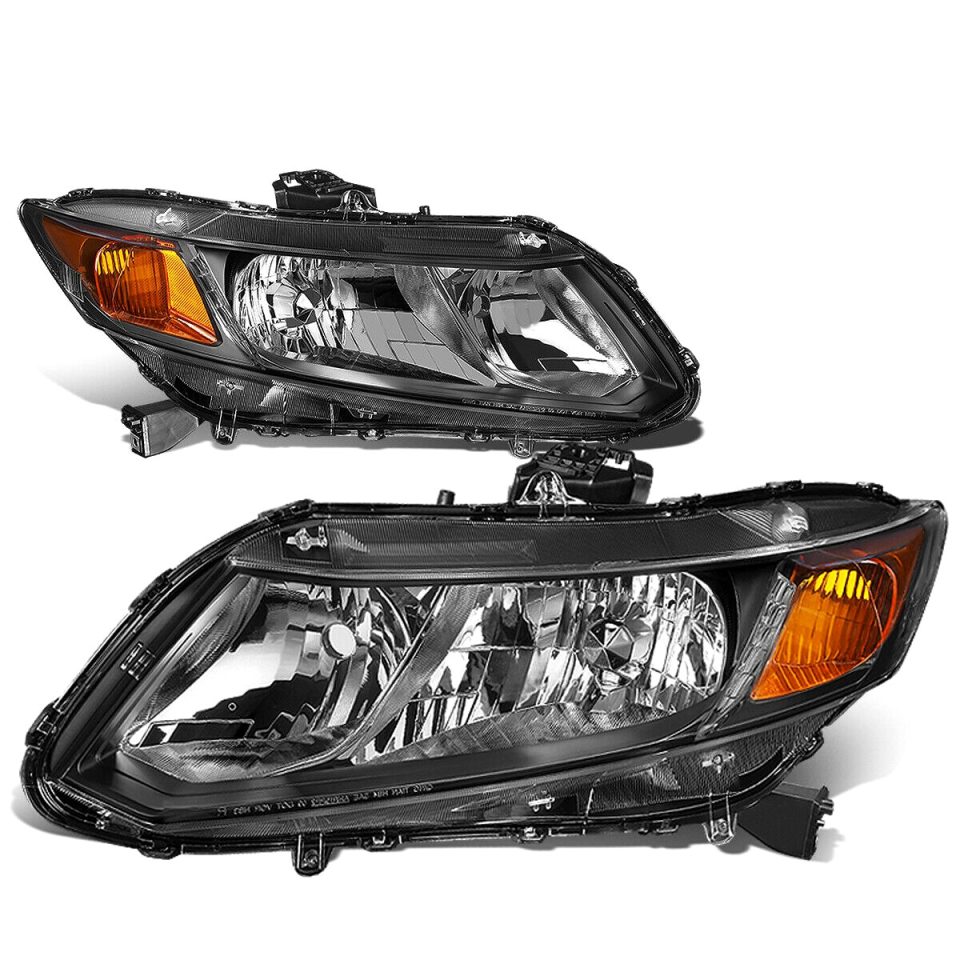 Core 12-15 Honda Civic Pair Black Housing Amber Corner Headlight/Lamp
