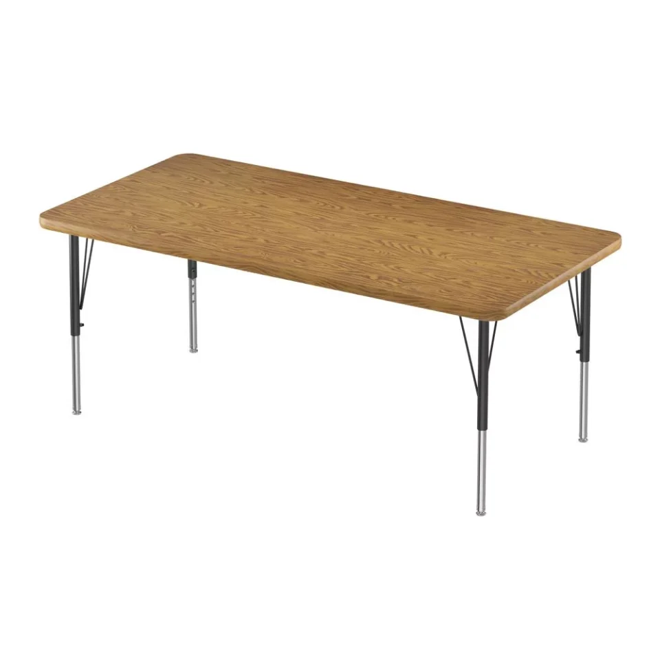 Portable Easy-Clean Correll Inc. Deluxe High-Pressure Top Activity Tables, 30x72 RECTANGULAR MEDIUM OAK, BLACK/CHROME
