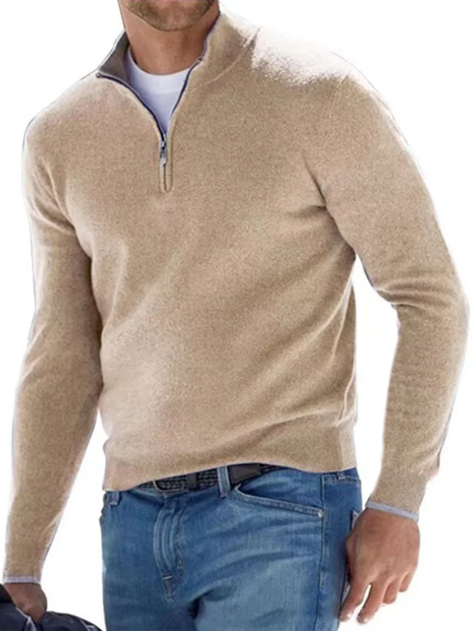 Silicone Upgraded Men's Quarter Zip Up Sweaters Slim Fit Lightweight Mock Neck Pullover Casual Polo Sweaters