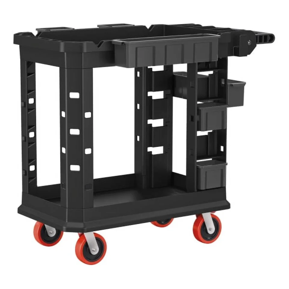 BPA-Free Best-Selling Suncast Commercial Heavy-Duty Plus 2-Shelf Utility Cart, 34-13/16H x 19-1/2W x 41-3/4D, Gray