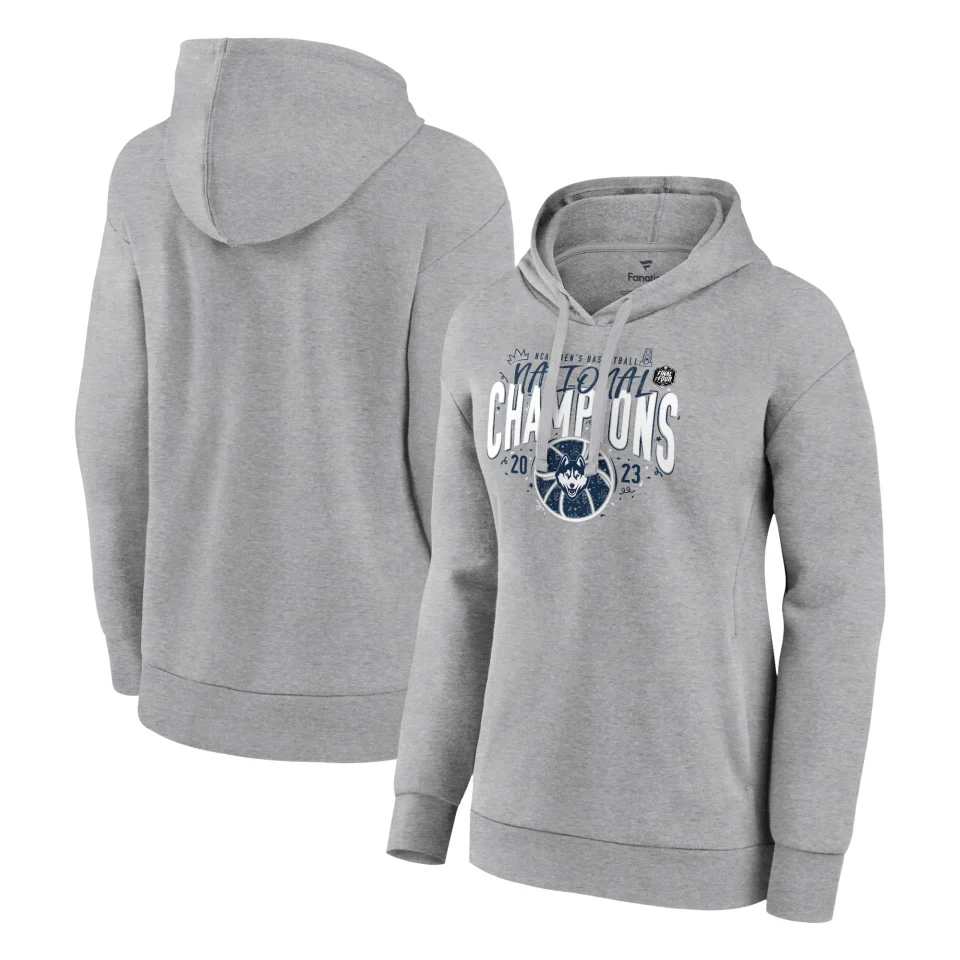 Premium Versatile Women's Fanatics Branded Gray UConn Huskies 2023 NCAA Men-s Basketball National Champions Confetti Pullover Hoodie