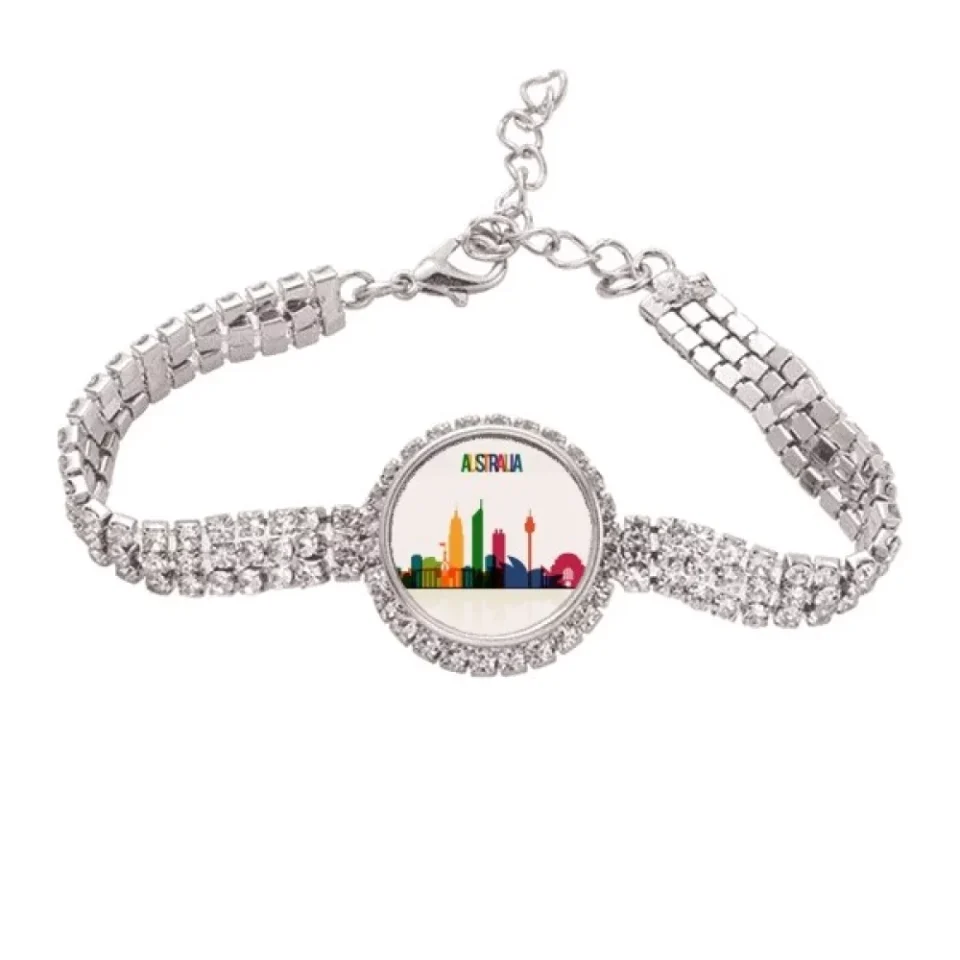 Silicone Wooden Australia City Landmark Skyscrapers Outline Tennis Chain Anklet Bracelet Diamond Jewelry