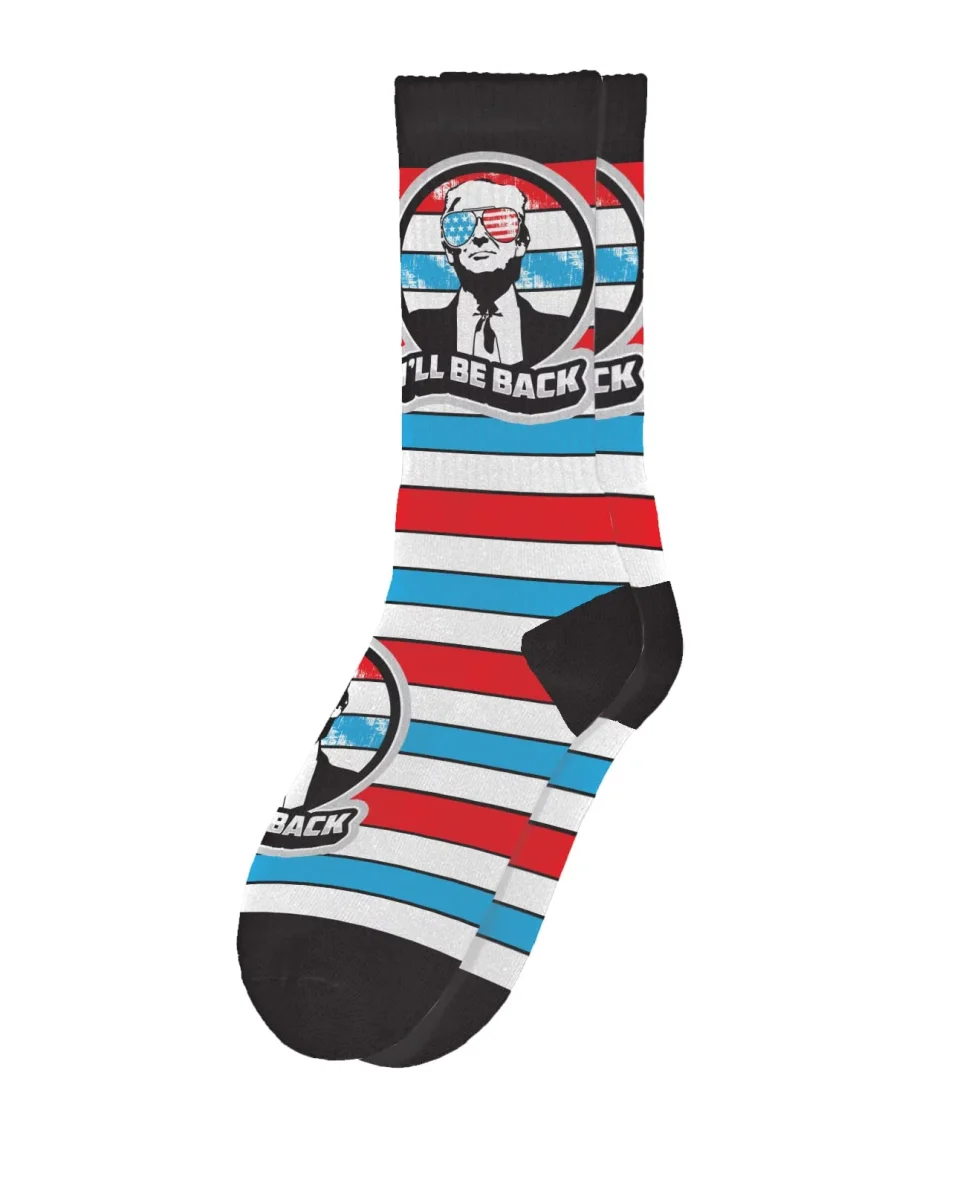 Glossy Sillies Sock Trump I'll Be Back Socks - Funny Novelty Unisex Sock Set, Woven Art, Fun Unique Patterns And Designs