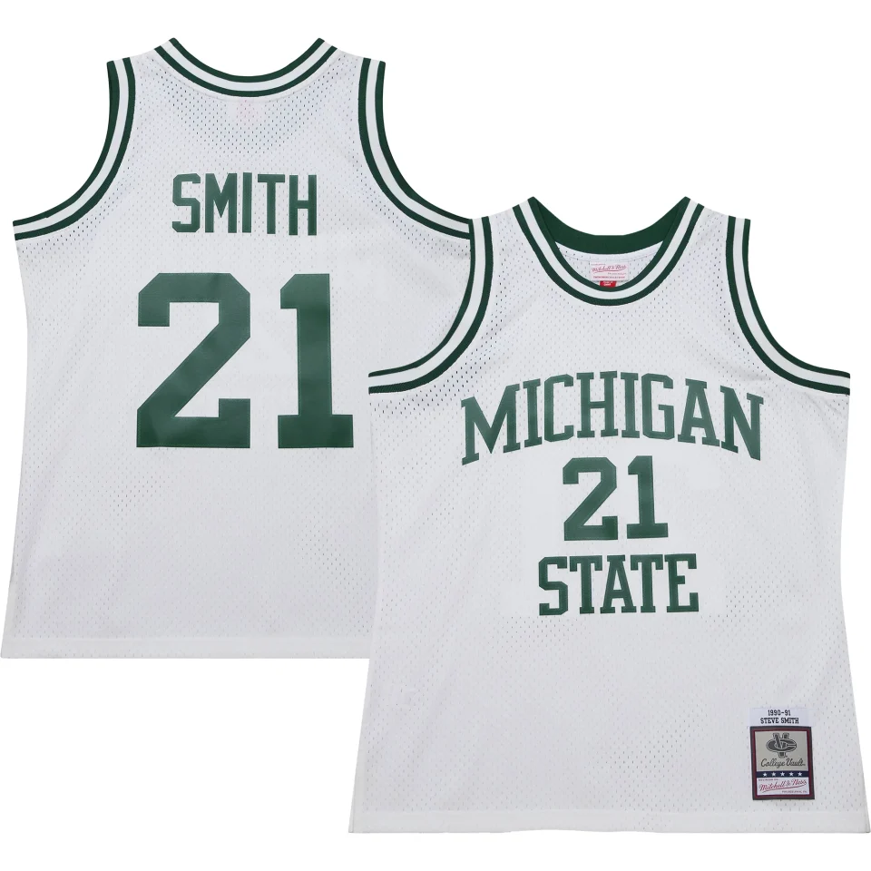 Clear Cleaning Men's Mitchell & Ness Steve Smith White Michigan State Spartans 125th Basketball Anniversary 1990 Throwback Fashion