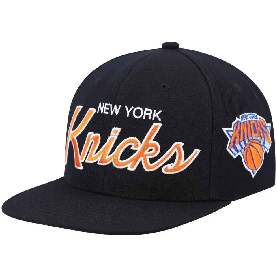 Bamboo Durable Men's Mitchell & Ness Black New York Knicks Hardwood Classics Script 2.0 Snapback Hat - OSFA