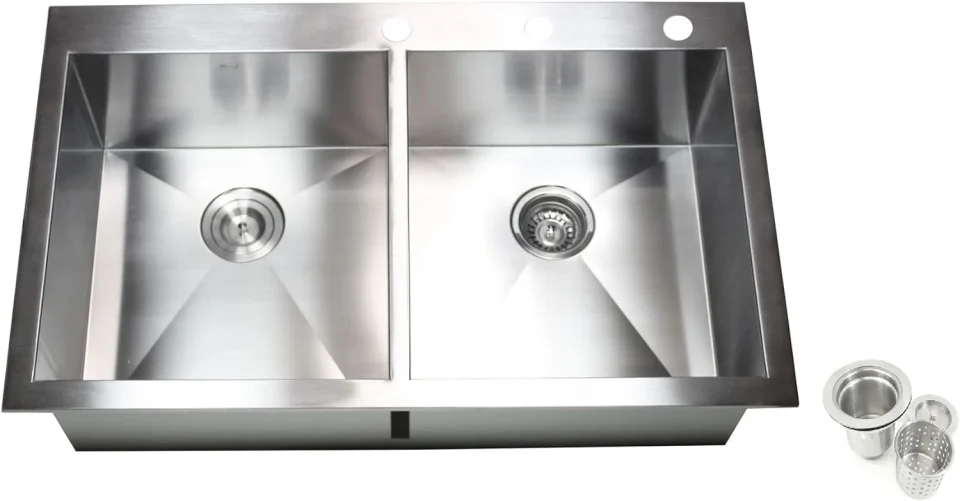 Portable Contemporary Zero Design Durable 16 Gauge Stainless Steel Topmount Drop In Over The Counter Double Bowl Kitchen Sink (43 Inch 60/40)