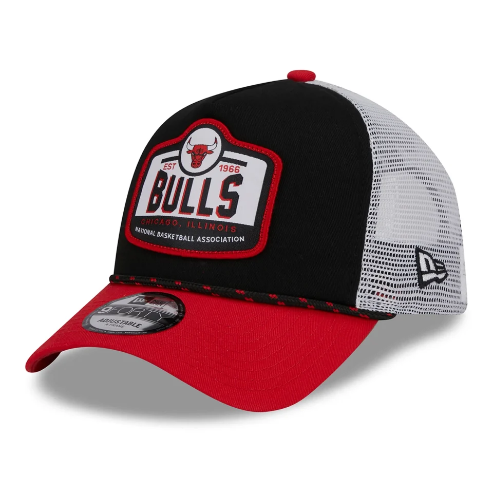 Office Men's New Era Black/Red Chicago Bulls A-Frame 9FORTY Trucker Hat - OSFA