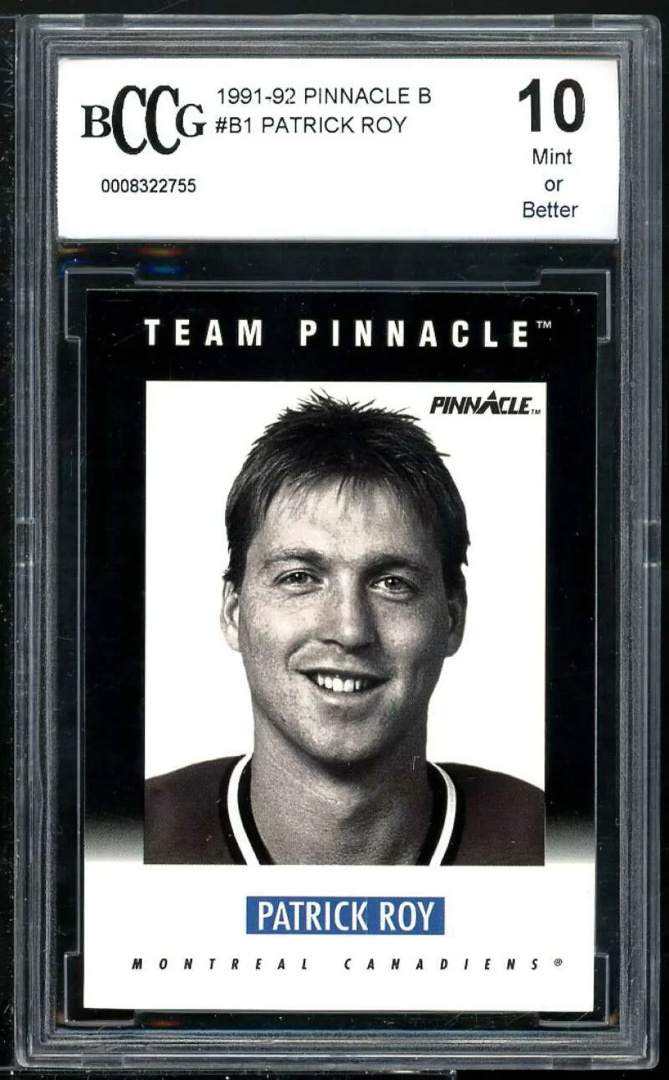 Prime Frosted Patrick Roy Card 1991-92 Pinnacle Team Pinnacle #B1 BGS BCCG 10