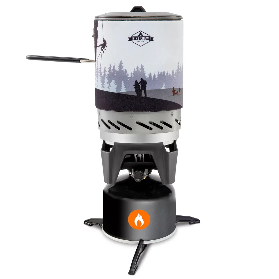 Durable Hike Crew Portable Stove & Cooking System with 1L Pot, Compact Propane Burner Cooktop with Handle