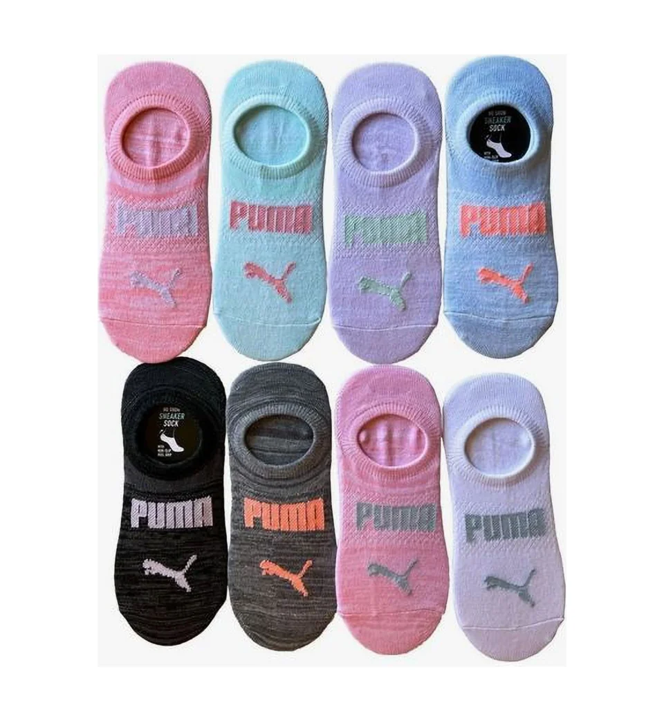 Popular PUMA Ladies' Sneaker Sock No Show, 8-pair/ 8 Packs Black/Gray/White/Pink/Purple/Blue NEW Shoe Size 5-9.5