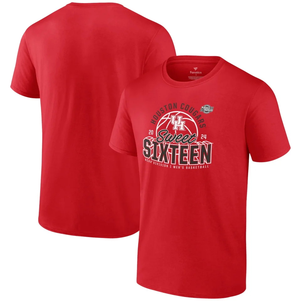 Upgraded Men's Fanatics Branded Red Houston Cougars 2024 NCAA Men's Basketball Tournament March Madness Sweet Sixteen Defensive
