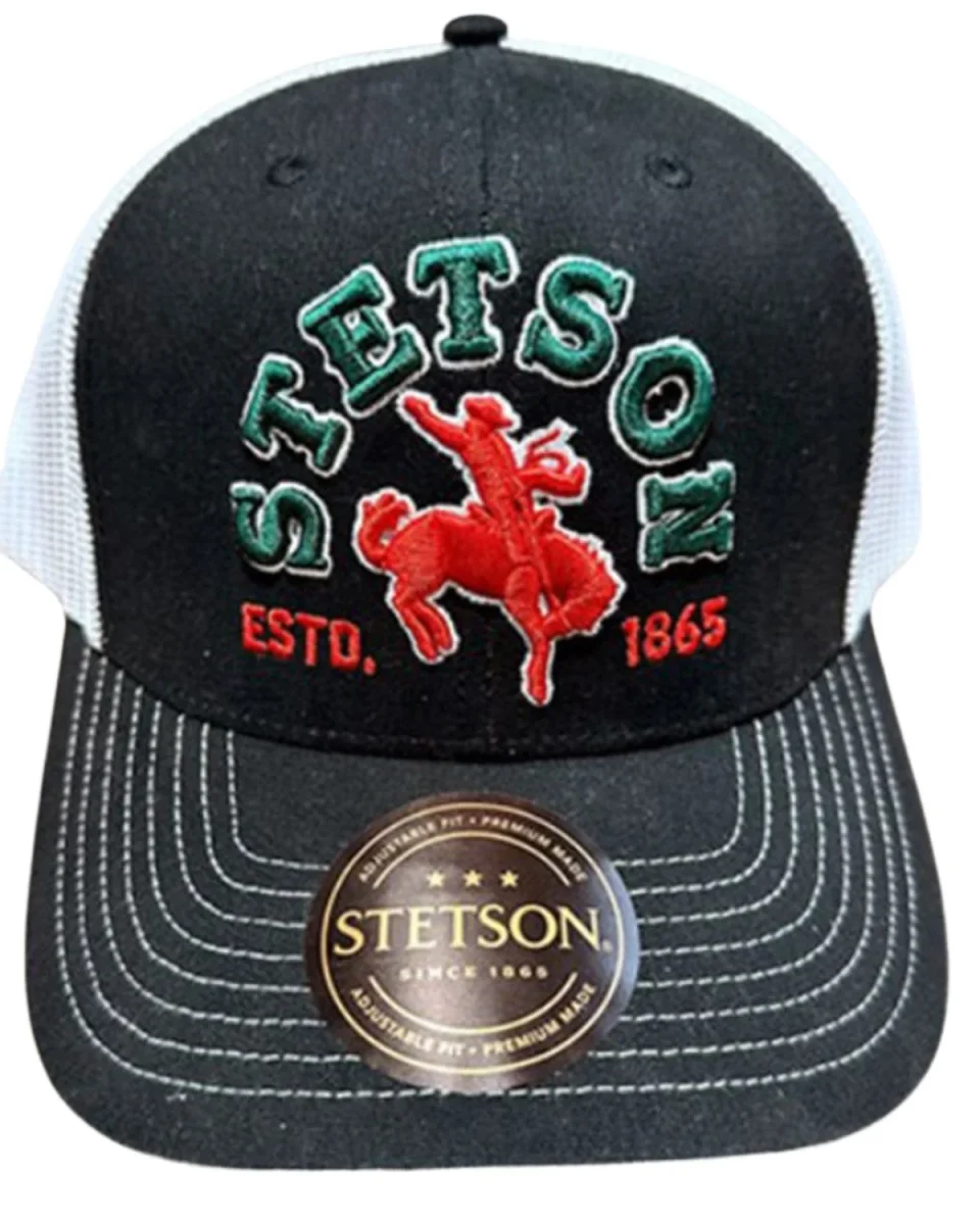 Durable Stetson Men's Bronc Rider Mexico Flag Trucker Cap Black One Size