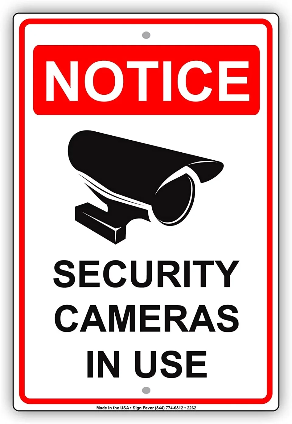 Food-Grade Clear Notice Security Cameras In Use With Graphic Camera Surveillance Property Safety Alert Caution Warning Aluminum Metal Tin 12x18 Sign Plate