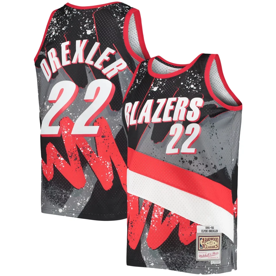 Stainless Steel Men's Mitchell & Ness Clyde Drexler Black Portland Trail Blazers Hardwood Classics 1991/92 Hyper Hoops Swingman Jersey